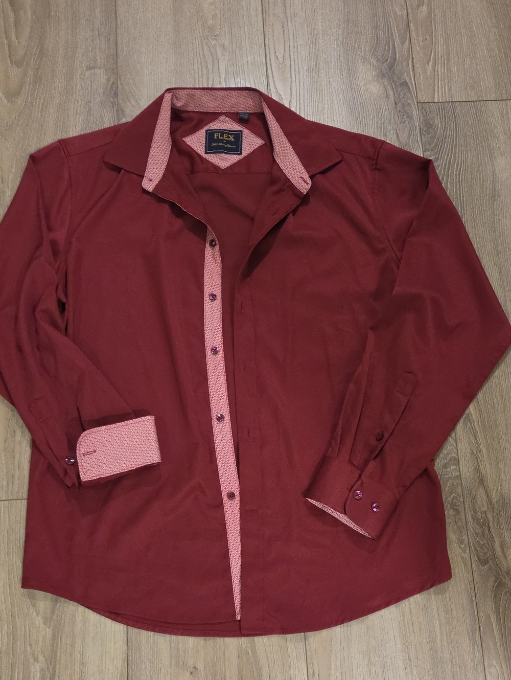 THE FLEXX Men's Burgundy Dress Shirt with Pink Contrast Trim